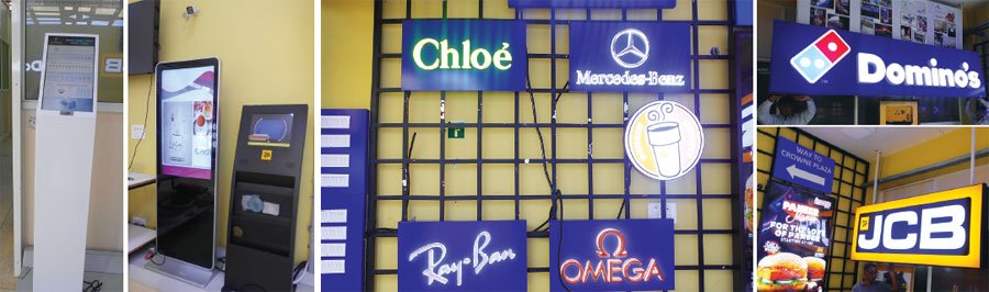 Samples of out-of-box signage products of Adwel Art